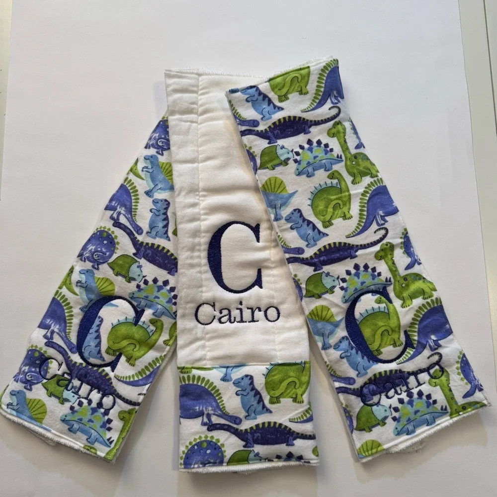 Dinosaur Print Baby Burp Cloths Personalized Made to Order